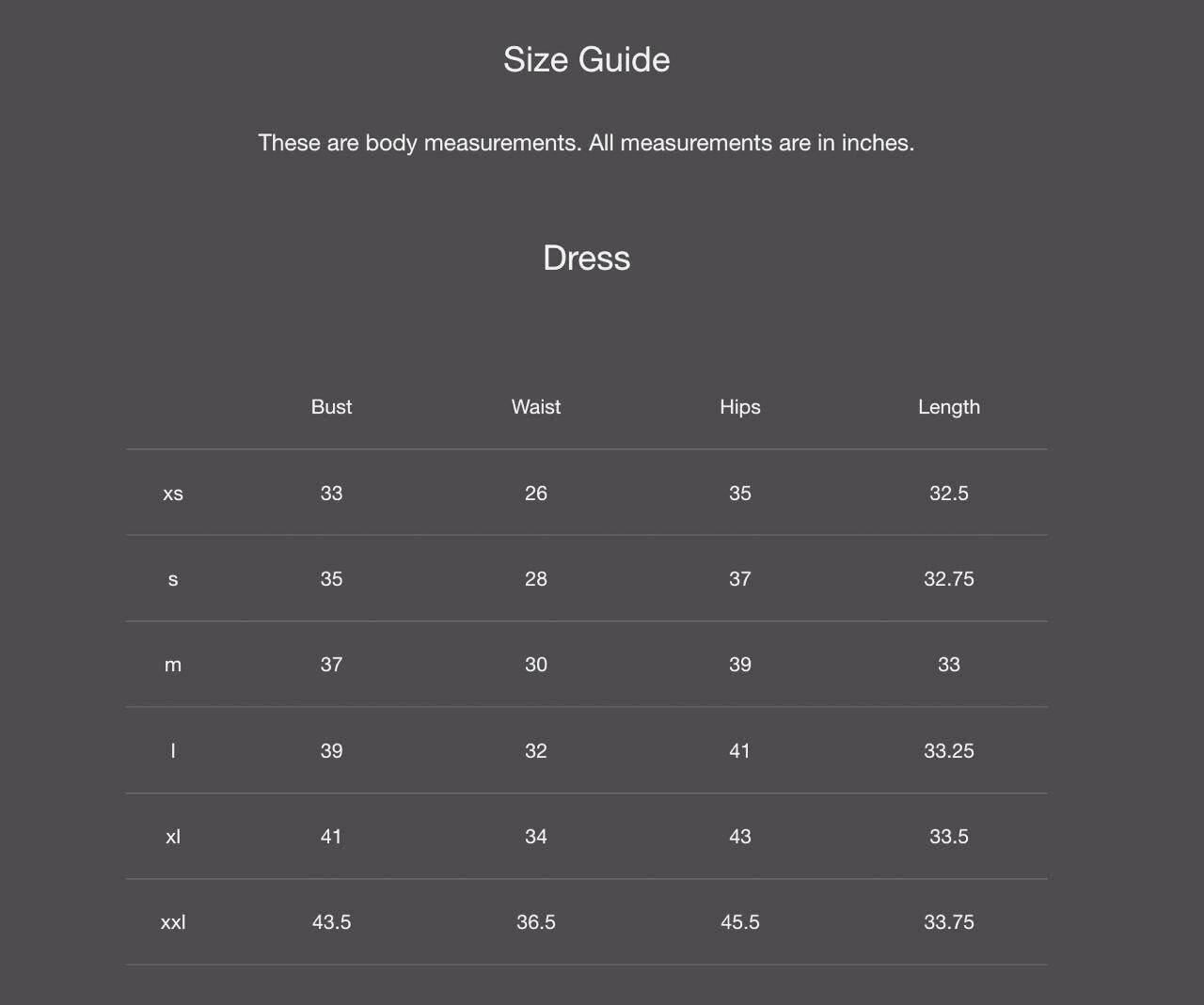 Size Chart