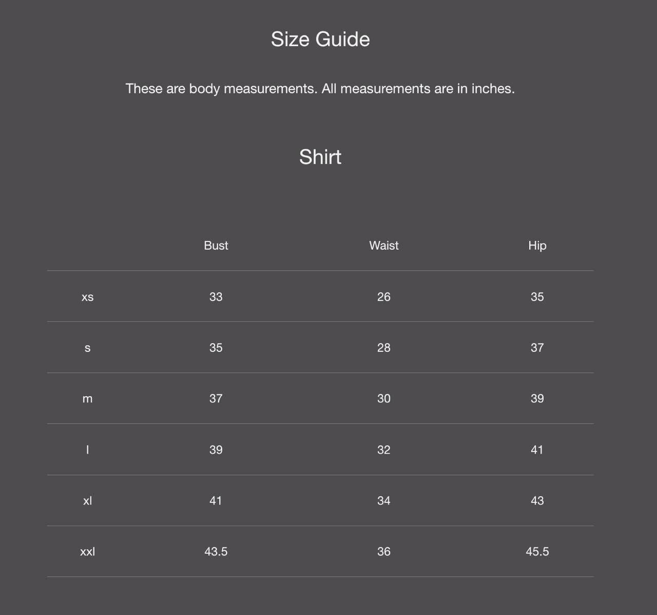 Size Chart