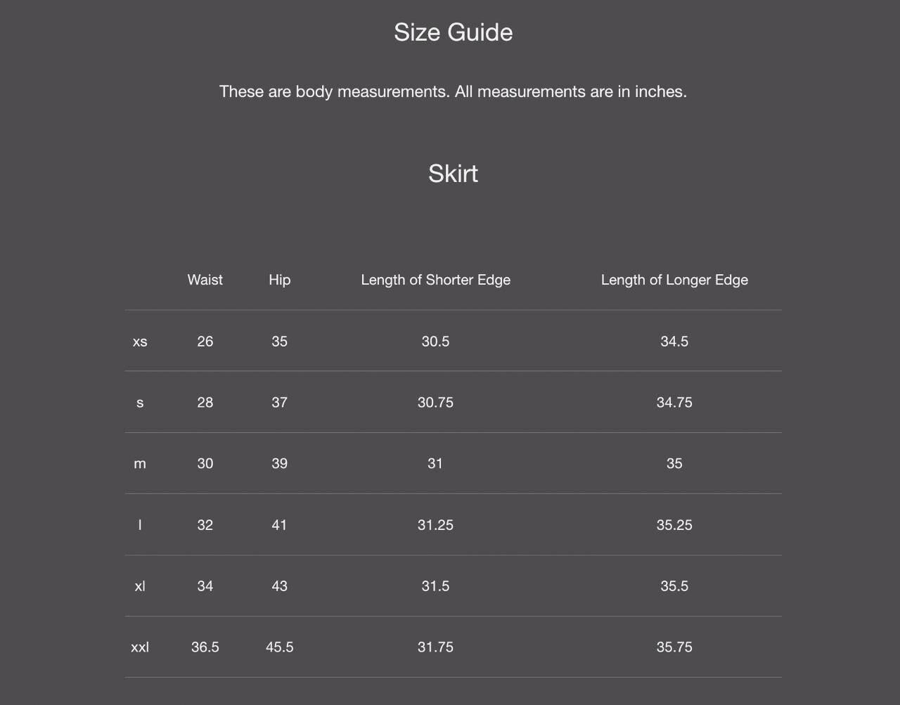 Size Chart
