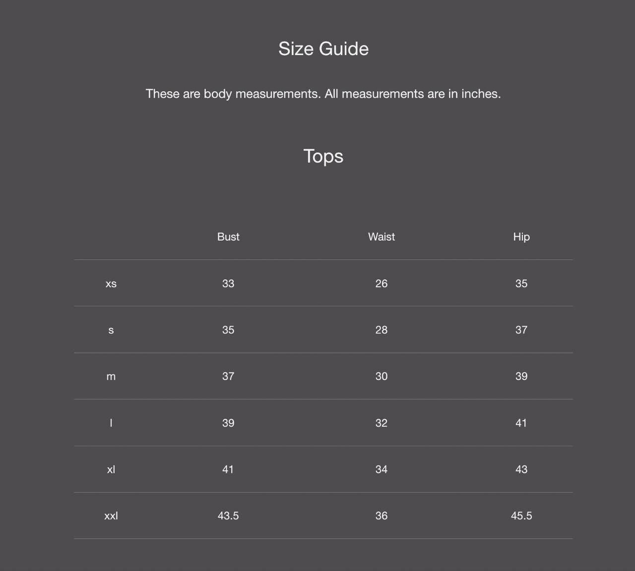 Size Chart